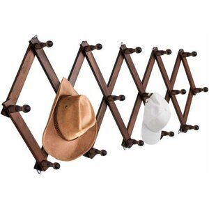 Expandable Hat Rack Wall Mount Wooden Hat Holder 16 Hooks Baseball Caps Bags